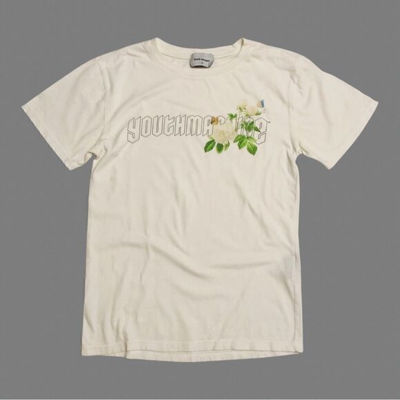 Youth Machine White Floral Butterfly Tee (M) - Picture 1 of 1